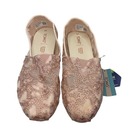 TOMS Alpargata Shoes Women's‎ Size 9 US Rose Gold Pink Hibiscus Floral Lace NWT - Picture 4 of 12